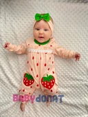 Çilek Nakışlı % 100 Pamuk Kız Bebek Tulumu - 1