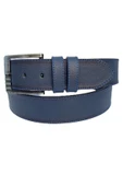 Lacivert Suni Deri Mavi Dikişli Model 4.5 Cm.lik Unisex Spor Kemer thumbnail 2