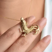 14 Ayar Altın Kaplama Tasarım Horoz Gümüş Kolye - CN00443 - 1