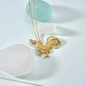 14 Ayar Altın Kaplama Tasarım Horoz Gümüş Kolye - CN00443 - 2