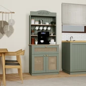 Midoser Lucas 2 Kapaklı Çekmeceli Pvc Hasır Desen Kahve Köşesi & Çok Amaçlı Mutfak Dolabı-Açık Ceviz & Yeşil - 2