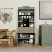 Midoser Lucas 2 Kapaklı Çekmeceli Pvc Hasır Desen Kahve Köşesi & Çok Amaçlı Mutfak Dolabı-Açık Ceviz & Yeşil - 4