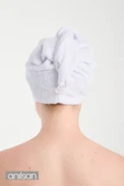 %100 Pamuk Beyaz Havlu Bone Saç Kurutma Bonesi Kafa Havlusu Duş Banyo Bonesi Islak Saç Kurulama Bone - 3