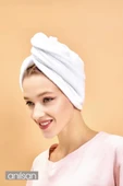 %100 Pamuk Beyaz Havlu Bone Saç Kurutma Bonesi Kafa Havlusu Duş Banyo Bonesi Islak Saç Kurulama Bone - 3