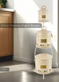 Patates Soğan Sarımsak Kovası 3 Katlı Sebzelik Paslanmaz Organizer Patates Soğan Sepeti Krem - 1
