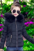 Kışlık Kapüşonlu Kürklü Şişme Kadın Mont thumbnail 3