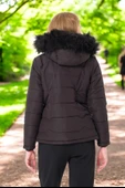 Kışlık Kapüşonlu Kürklü Su Geçirmez Şişme Kadın Mont thumbnail 2