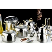 EVİMSARAY S-1566 VENÜS 18 PARÇA ÇELİK ÇEYİZ TENCERE TAKIMI ALTIN thumbnail 1