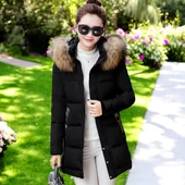 Kışlık Kürklü Kapüşonlu Uzun Şişme Mont thumbnail 1