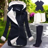 Kapüşonlu Kaşmir Kaşe Kadın Kaban - 1