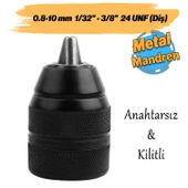 Kilitli Metal Mandren Adaptör Anahtarsız 0.8-10 mm 1/32"-3/8" UNF (Diş) Kırıcı Delici Matkap Uyumlu - 1