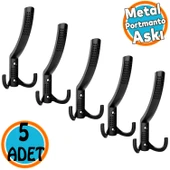 Portmanto Askı Vestiyer Duvar Dolap Elbise Askısı Siyah Metal Mobilya Kapı Askılığı Askılık 5 ADET - 1