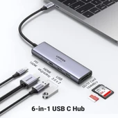 Ugreen Type-C to 2xUSB 3.0 2xUSB-C 4K/60Hz HDMI Gigabit Ethernet SD TF Kart Okuyucu Çoklayıcı Hub Adaptör Outlet thumbnail 2