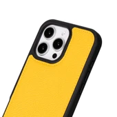 Apple iPhone 16 Pro uyumlu, Hakiki Deri, El Yapımı, Cüzdanlı Kılıf, Limon Sarı - 4