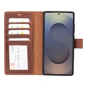 Samsung Galaxy S25 Ultra uyumlu, Hakiki Deri, El Yapımı, Cüzdanlı Kılıf, Antik Kahve - 2