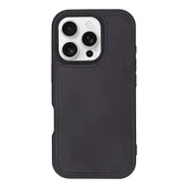 Apple iPhone 16 Pro uyumlu, Hakiki Deri, El Yapımı, Cüzdanlı Kılıf, Mat Siyah - 5