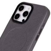 Apple iPhone 16 Pro Max uyumlu, Hakiki Deri, El Yapımı Kılıf, Gri - 3