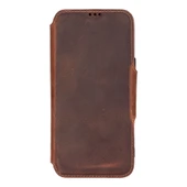 Apple iPhone 16 Pro Max uyumlu, Hakiki Deri, El Yapımı, Cüzdanlı Kılıf, Antik Kahve - 3