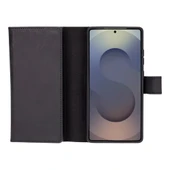 Samsung Galaxy S25 Ultra uyumlu, Hakiki Deri, El Yapımı, Cüzdanlı Kılıf, Mat Siyah - 3
