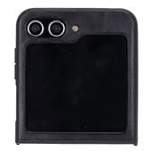 Samsung Galaxy Z Flip5 Uyumlu Deri Arka Kapak Parlak Siyah - 4