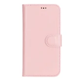 Apple iPhone 16 Plus uyumlu, Hakiki Deri, El Yapımı, Cüzdanlı Kılıf, Toz Pembe - 3
