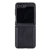 Samsung Galaxy Z Flip5 Uyumlu Deri Arka Kapak Parlak Siyah - 1