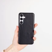 Samsung Galaxy S25 Uyumlu, Hakiki Deri, El Yapımı Arka Kapak, Kömür Siyah - 4