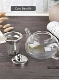 Cam Demlik Borasilikat Demlik Çelik Süzgeçli Çay Demliği Isıya Dayanıklı Bitki Çayı Demlik 800 ml - 1