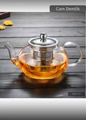 Cam Demlik Borasilikat Demlik Çelik Süzgeçli Çay Demliği Isıya Dayanıklı Bitki Çayı Demlik 800 ml - 2