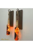 Led Işıklı Ceviz Renkli Vitray Cam Salon Bar bahçe Dekoru Şarap Şişesi Duvar Aplik 2'li Set - 4
