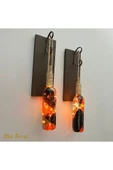 Led Işıklı Ceviz Renkli Vitray Cam Salon Bar bahçe Dekoru Şarap Şişesi Duvar Aplik 2'li Set - 2