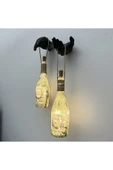 El Yapımı Siyah Erkek Eli Heykeli Dekorlu Peri Led Işıklı Buzlu Cam Şampanya Şişesi Aplik 2'li Set - 3