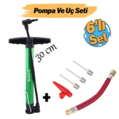 Bisiklet Pompa Seti 30 cm El Tipi Ayak Tutamaklı Hava Top Şişirme Plastik Başlıklı Borulu İğne Uçlu thumbnail 1