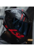 LS2 Rapıd 2 Race Raven Kırmızı Kapalı Motosiklet Kaskı Mavi Camlı - 1