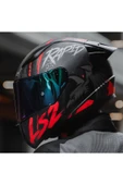 LS2 Rapıd 2 Race Raven Mat Siyah-Kırmızı Kapalı Motosiklet Kaskı Gökkuşağı Camlı - 4