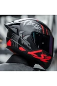 LS2 Rapıd 2 Race Raven Mat Siyah-Kırmızı Kapalı Motosiklet Kaskı Gökkuşağı Camlı - 3