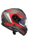 LS2 Strobe 2 Çene Açılır Kask Phantom Mat Tıtanıum Gri Kırmızı - 2