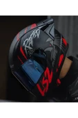LS2 Rapıd 2 Race Raven Kırmızı Kapalı Motosiklet Kaskı Mavi Camlı - 2