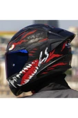 LS2 Rapıd 2 Race Kaıju Mat Siyah-Kırmızı Fullface Motosiklet Kaskı Mavi Camlı - 3