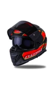 LS2 Storm Foggy Kapalı Motosiklet Kaskı Siyah - Kırmızı Siyah Cam thumbnail 3