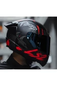 LS2 Rapıd 2 Race Raven Kırmızı Kapalı Motosiklet Kaskı Mavi Camlı - 4
