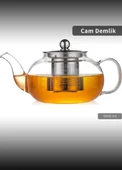 Cam Demlik Borasilikat Demlik Çelik Süzgeçli Çay Demliği Isıya Dayanıklı Bitki Çayı Demlik 1000 ml - 2