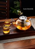 Cam Demlik Borasilikat Demlik Çelik Süzgeçli Çay Demliği Isıya Dayanıklı Bitki Çayı Demlik 1000 ml - 1