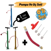 Şişirme Seti Klasik Bisiklet Pompası El Tipi Ayak Tutamaklı Metal Borulu ve Uçlu Top Teker Şambrel thumbnail 1