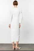 Nefeli Midi V Yaka Uzun Kol Minimalist Elbise - Özel Günler İçin - 4