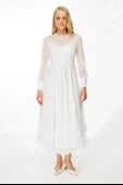 Dantel Detay Bej Astarlı Maxi Boy Abiye Elbise Nefeli thumbnail 1