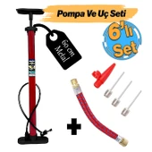 El Tipi Klasik Plastik Bisiklet Pompası ve Uç Seti Ayak Tutamaklı Pompa Teker Top Şişirme thumbnail 1