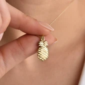 14 Ayar Altın Kaplama Ananas Figürü Gümüş Kolye - CN00439 - 1