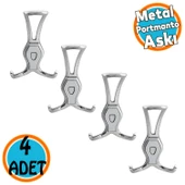 Portmanto Askı Metal Vestiyer Duvar Dolap Elbise Askısı Krom Renk Mobilya Askılığı Aparat 4 Adet - 1