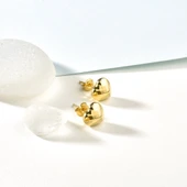 14 Ayar Altın Kaplama Minimal  Desenli Kalp Gümüş Küpe - E00286 thumbnail 2